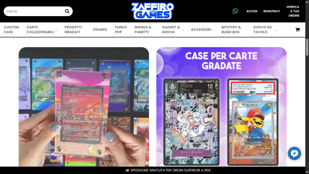 Product section on the Zaffiro Games website