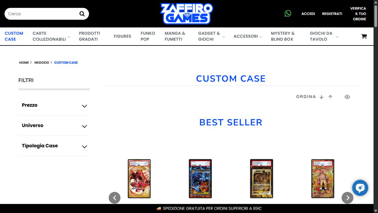 Custom Case catalogue on the Zaffiro Games website