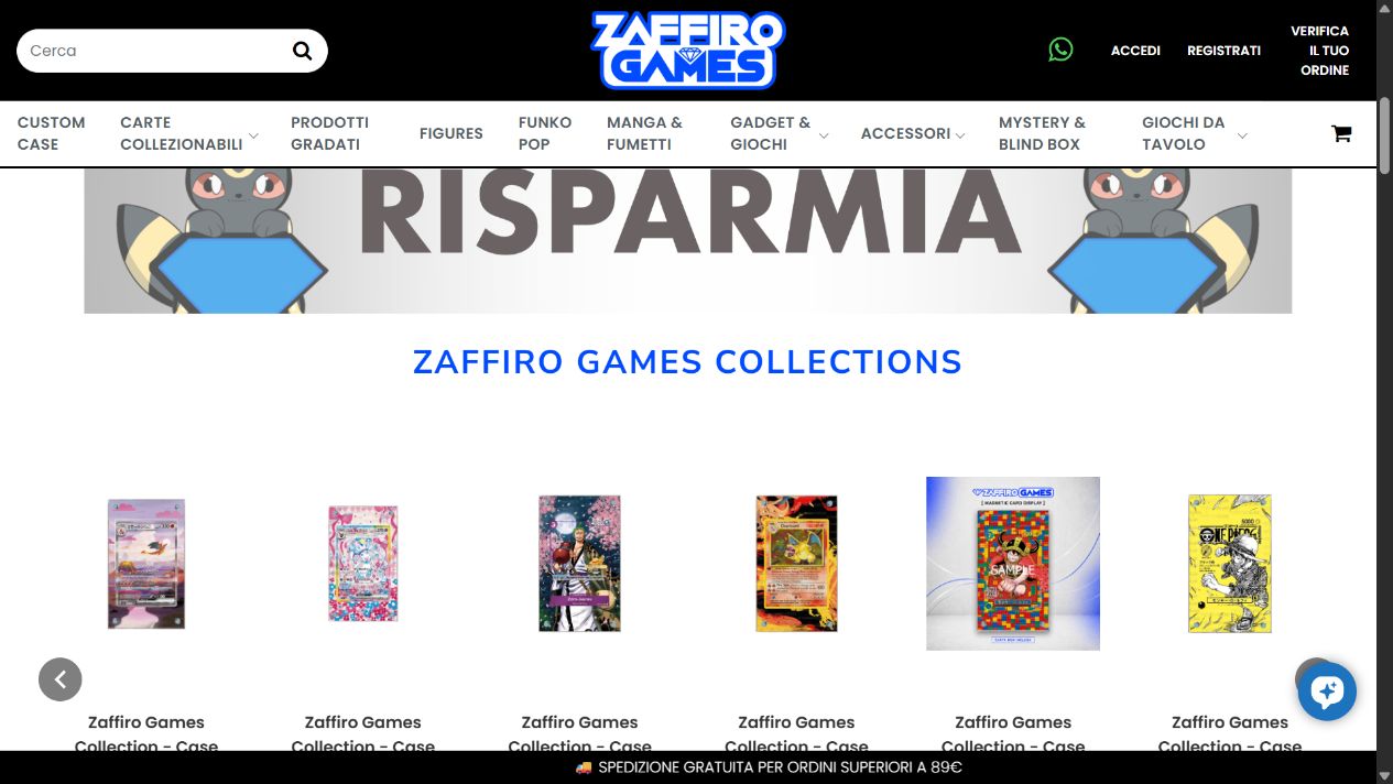 Collections section on the Zaffiro Games website