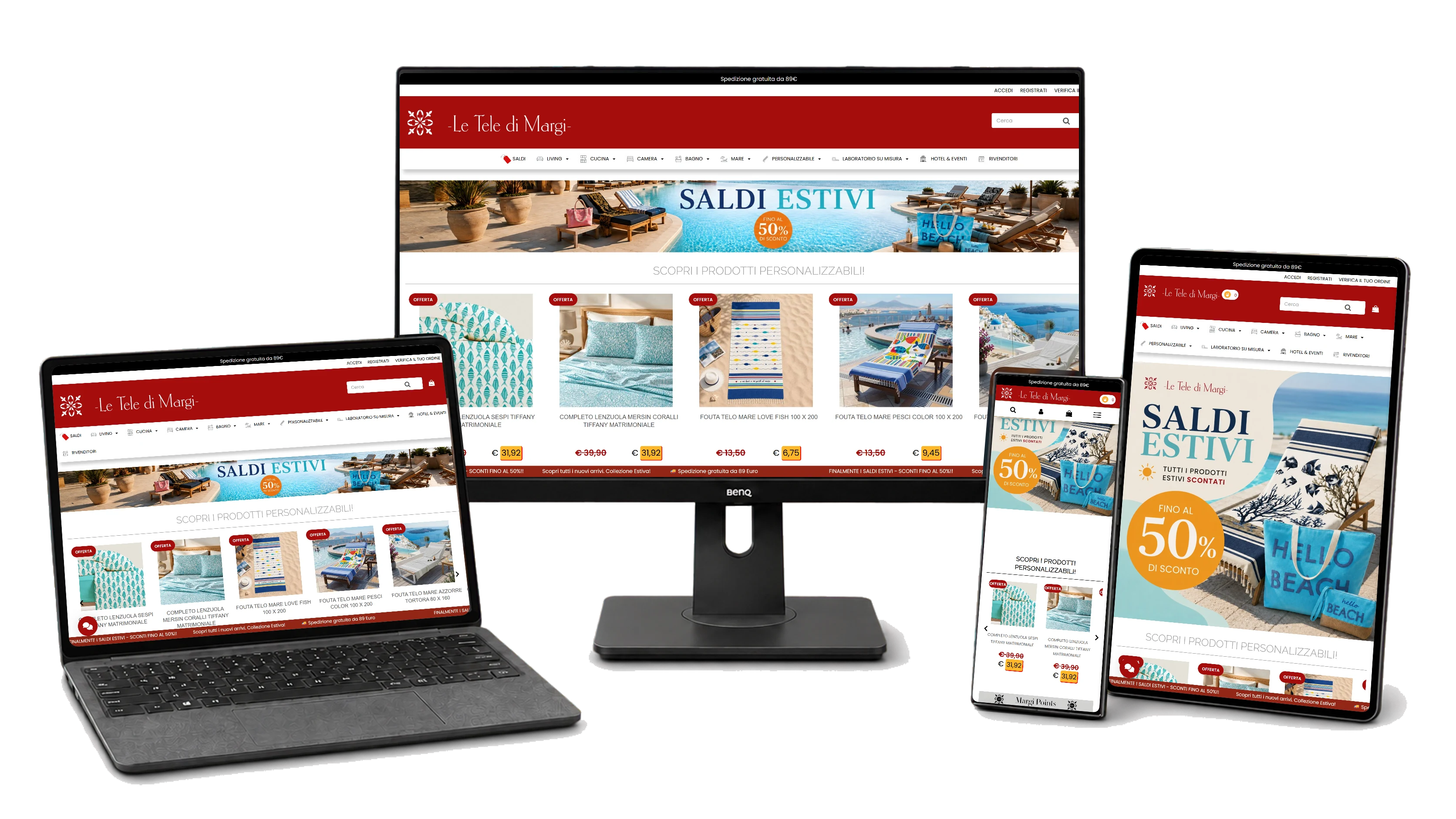 Mockup responsive del progetto Le Tele di Margi