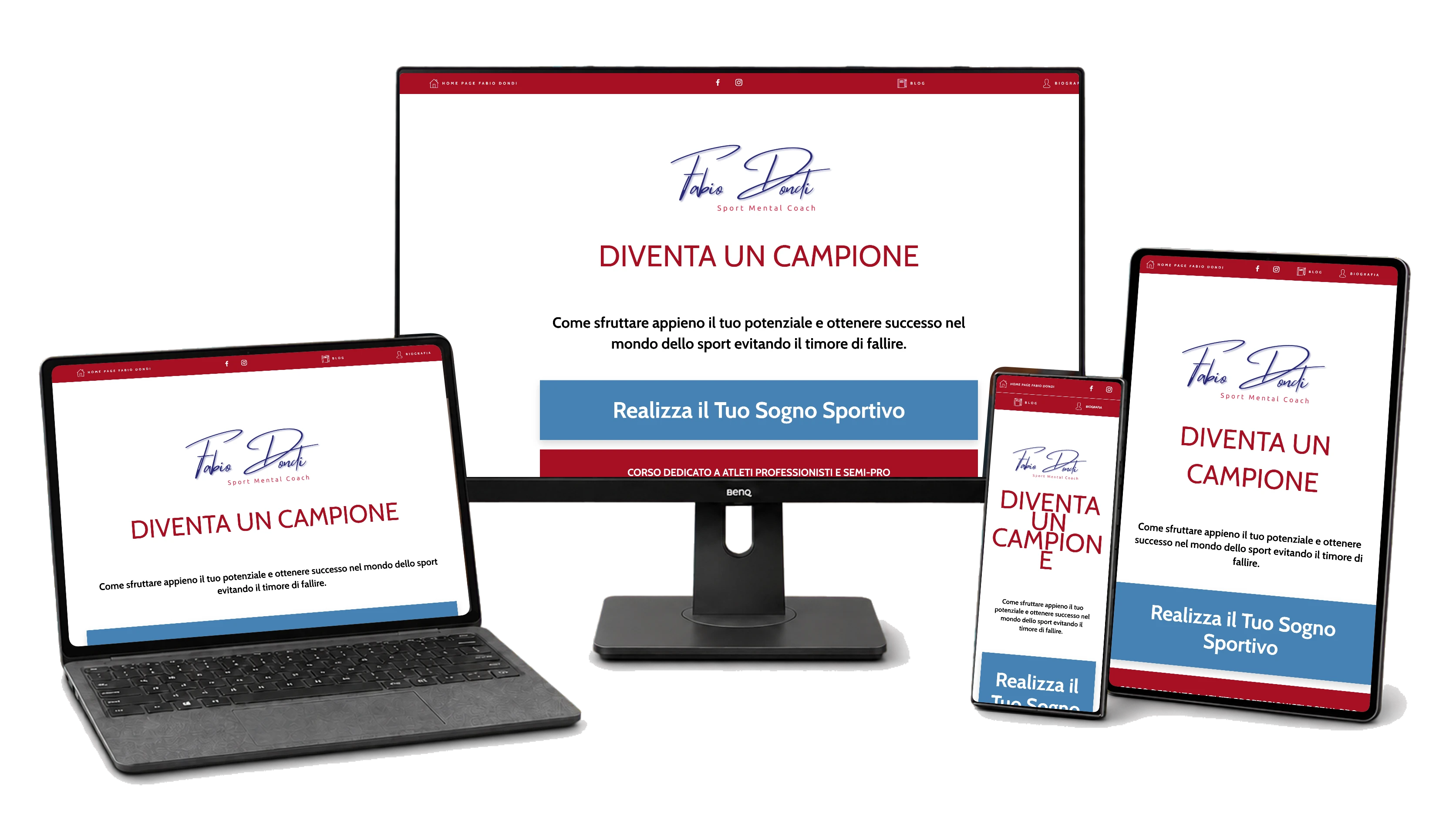 Responsive website mockup for Fabio Dondi Mental Coach