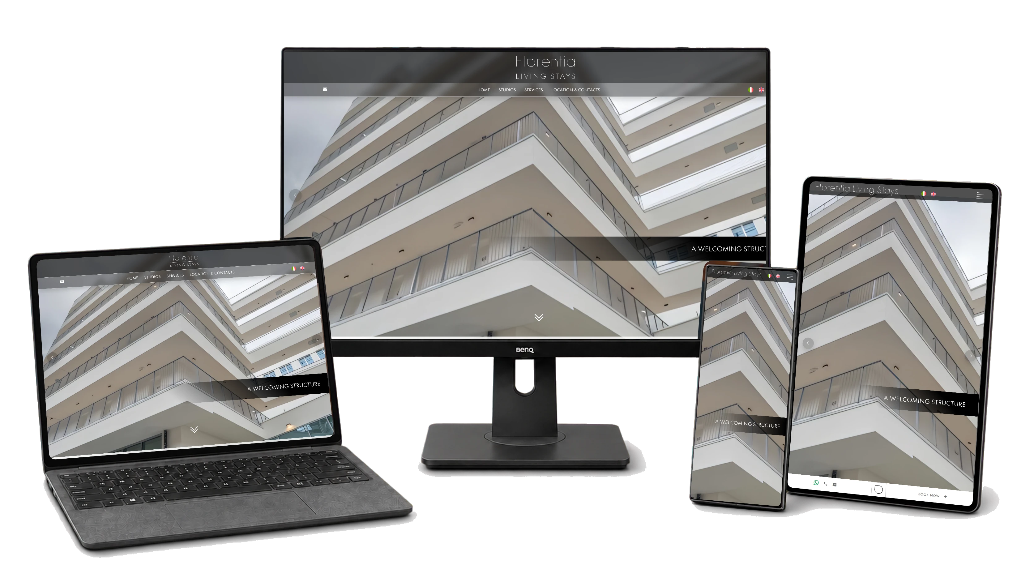 Responsive website mockup for Florentia living stays