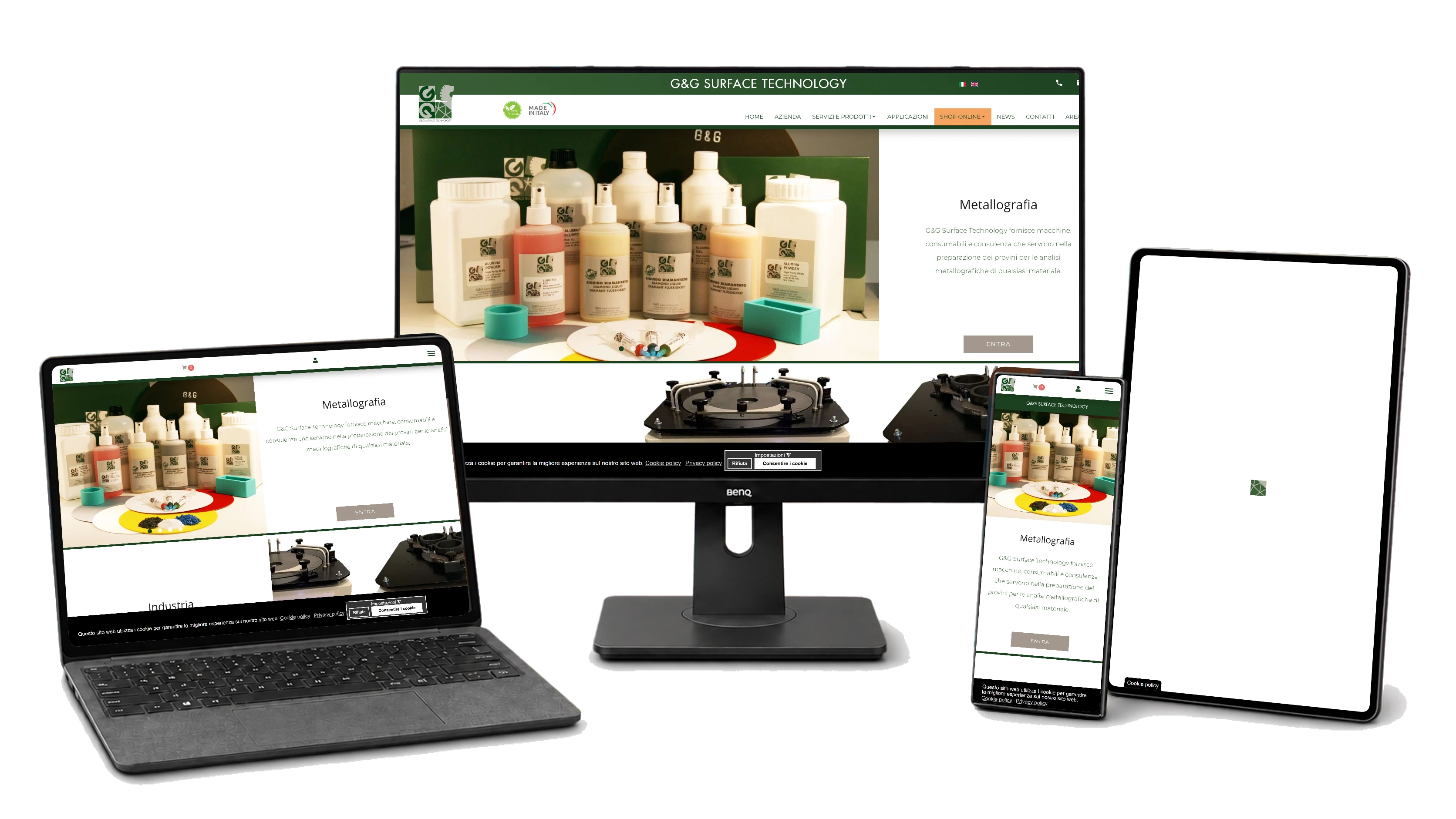 Responsive website mockup for G & G SURFACE TECHNOLOGY