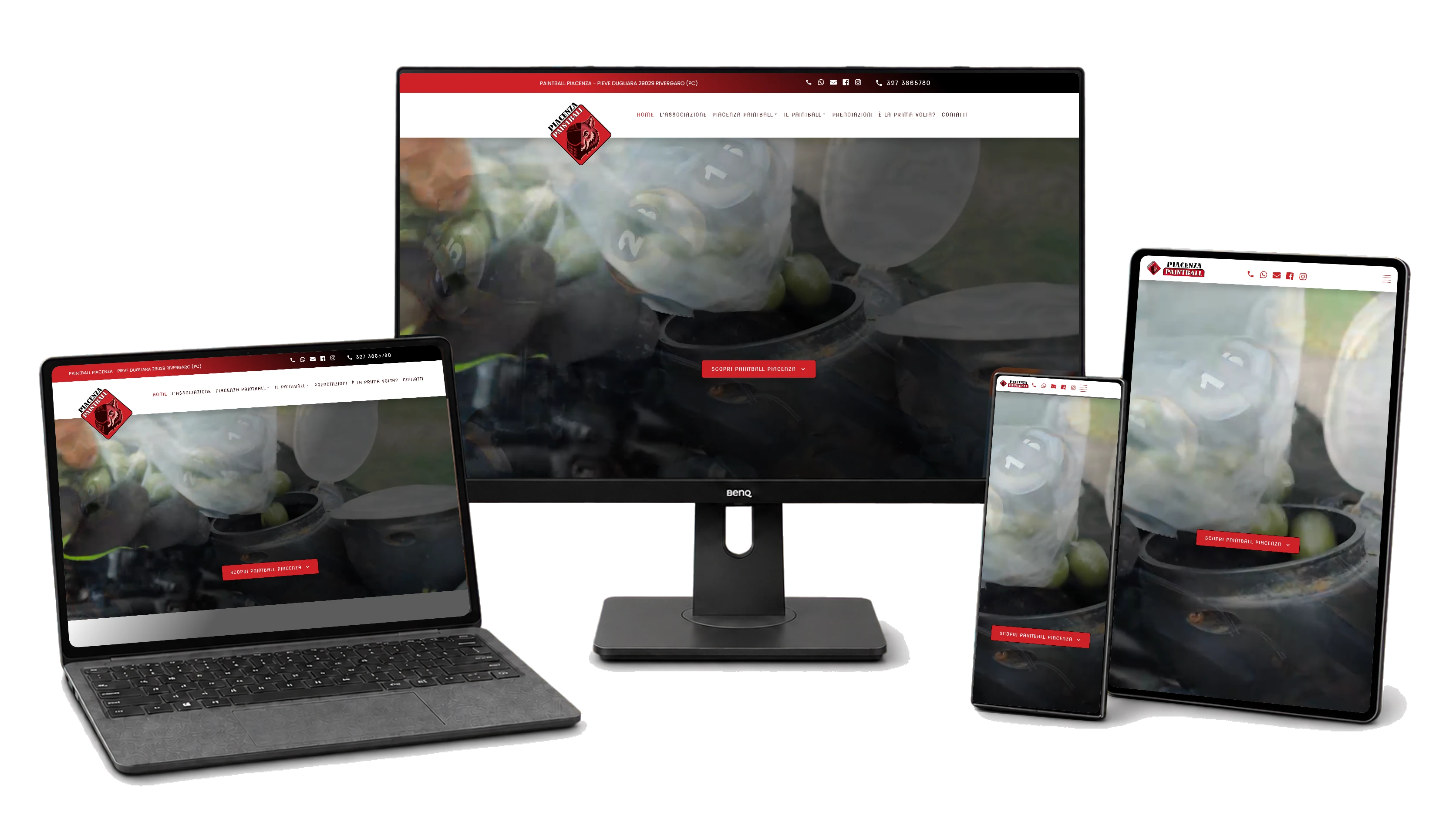 Responsive website mockup for Piacenza Paintball