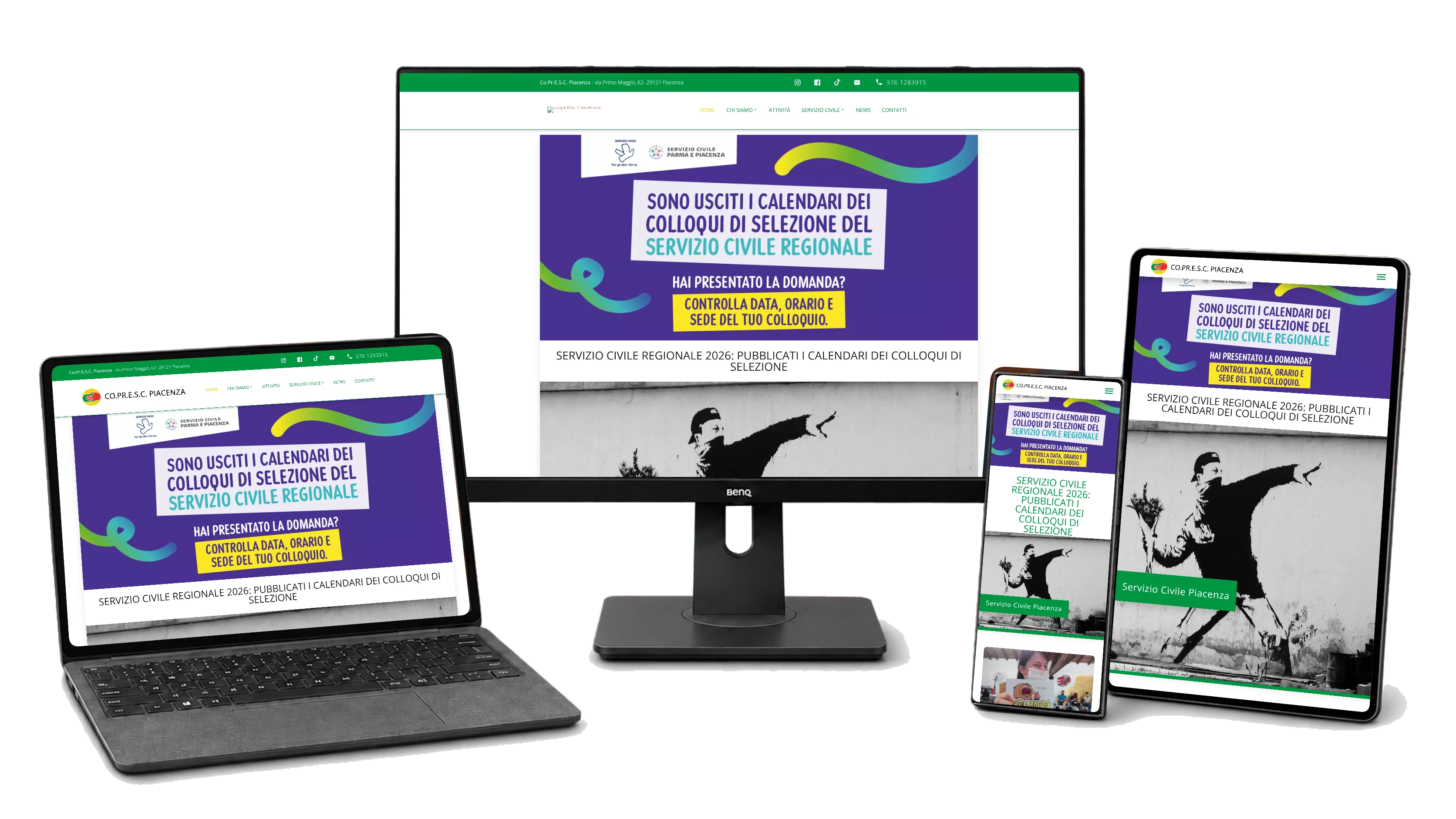 Responsive website mockup for Servizio Civile Piacenza