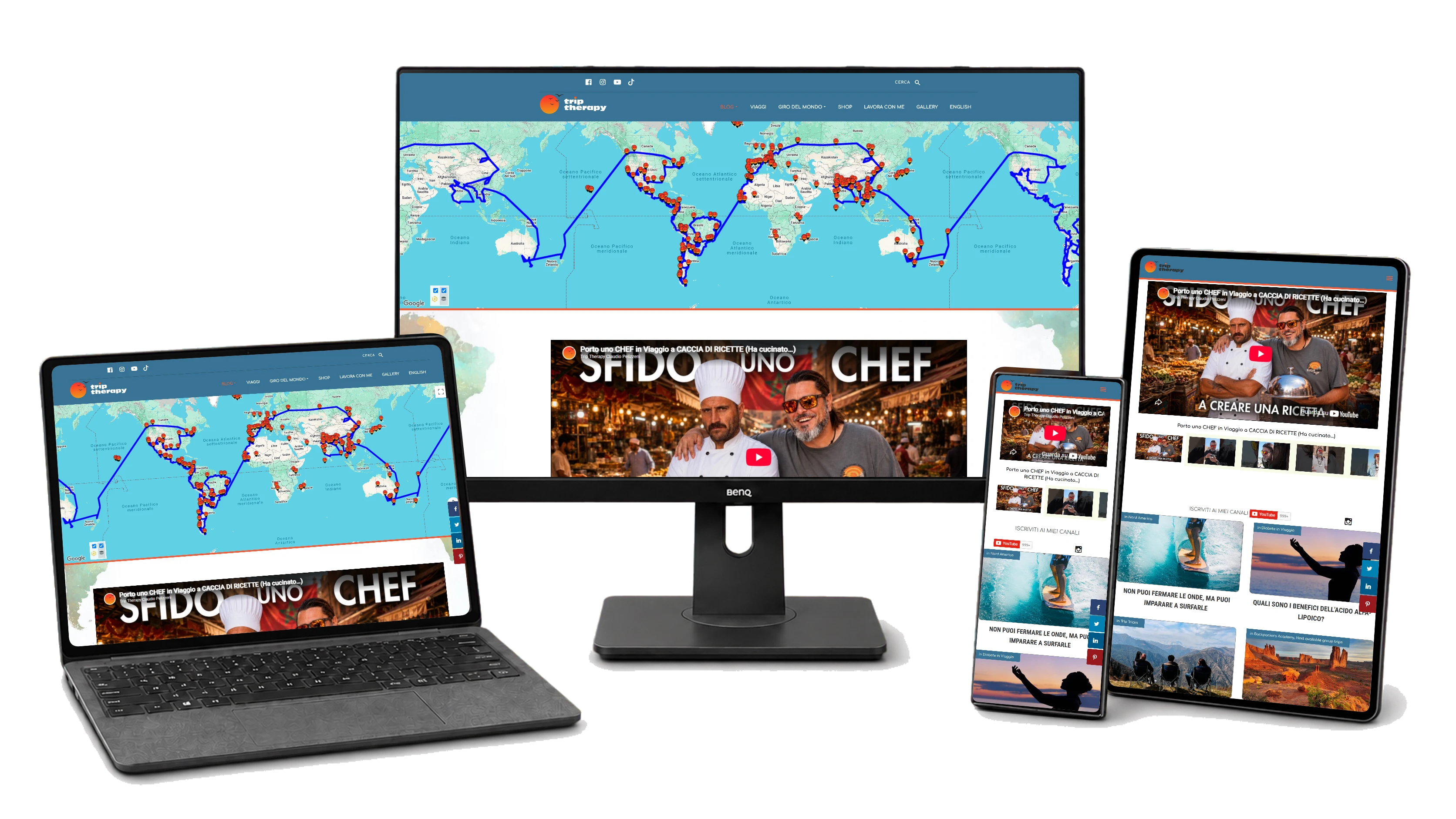 Responsive website mockup for TRIP THERAPY - VIDEO BLOG