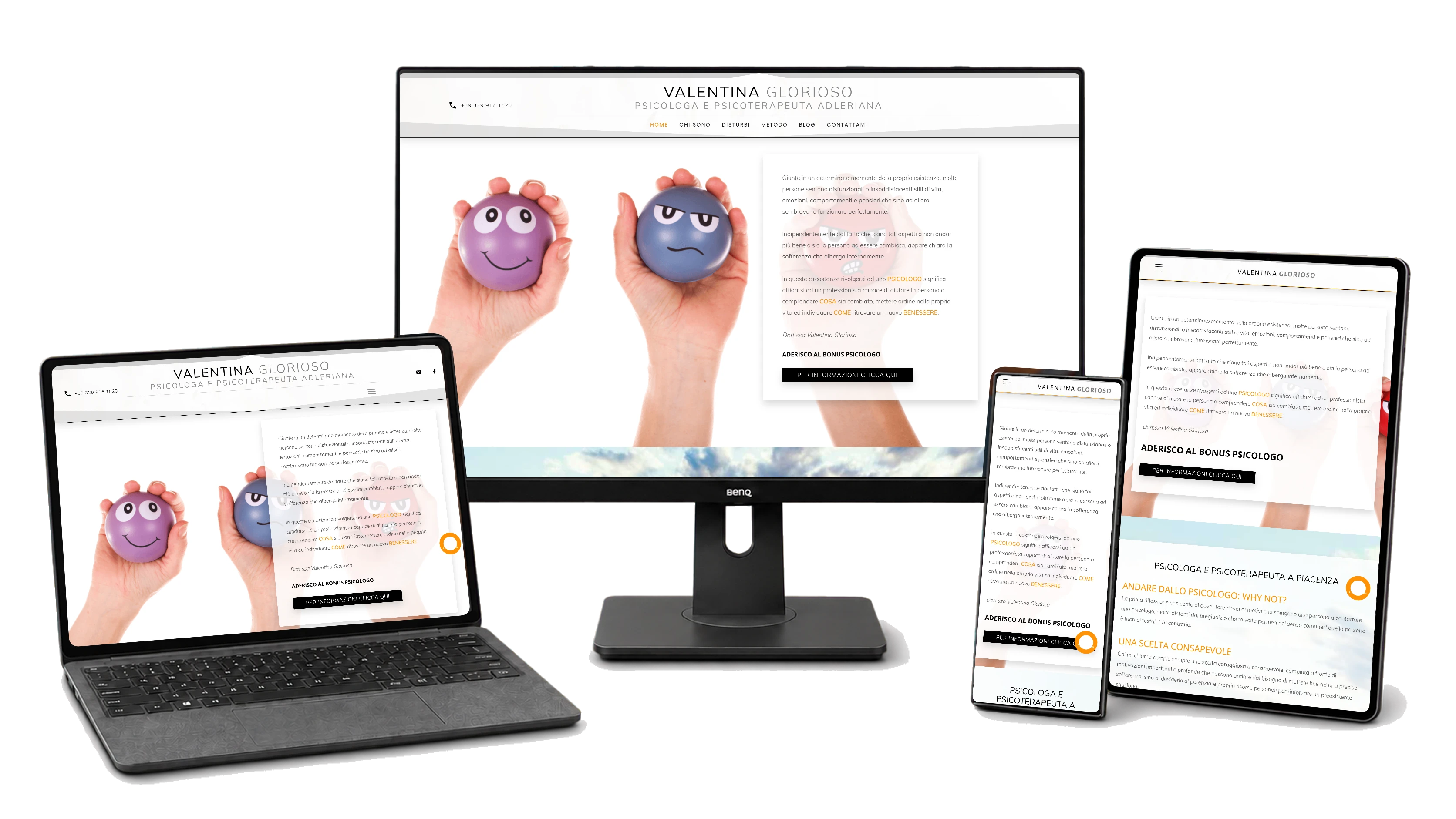 Responsive website mockup for VALENTINA GLORIOSO PSICOLOGA